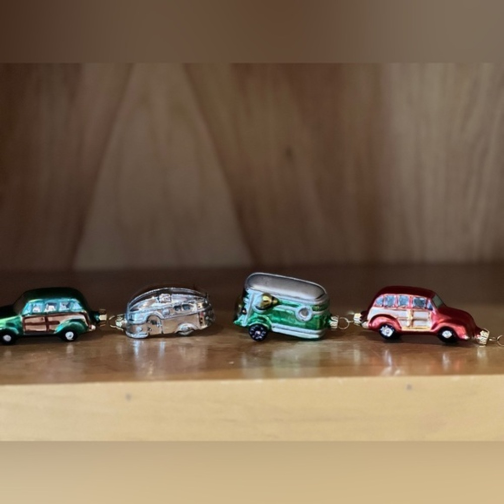 Dept 56 Christmas Ornament Retro Cars Pulling Towing Airstream & Camper‎ Glass